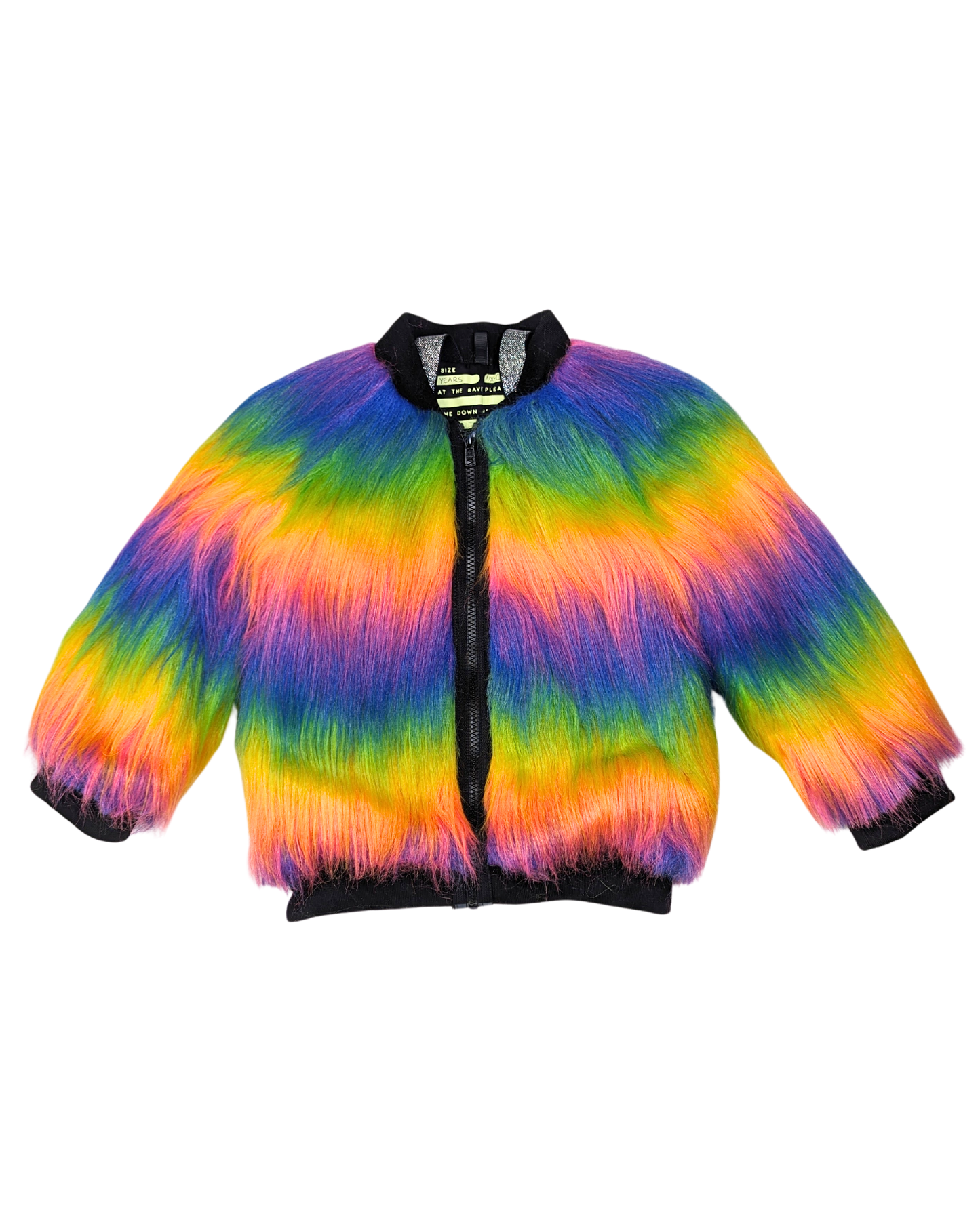 Made to Order - Rainbow Boogie Bomber Jacket by Raising Ravers - Long Fur, Ages 2-12