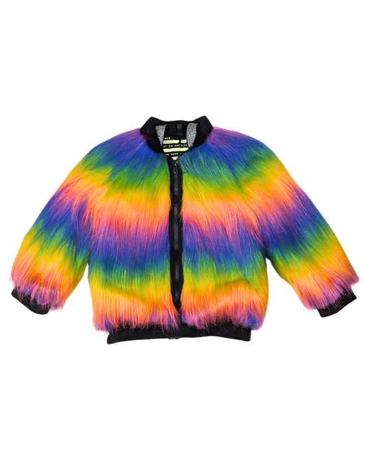 Made to Order - Rainbow Boogie Bomber Jacket by Raising Ravers - Long Fur, Ages 2-12
