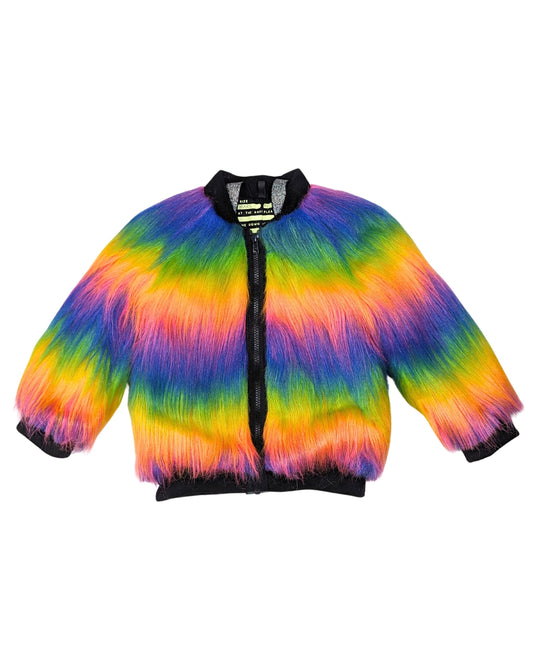 Rainbow Boogie Bomber Jacket by Raising Ravers - Long Fur, Ages 2-12