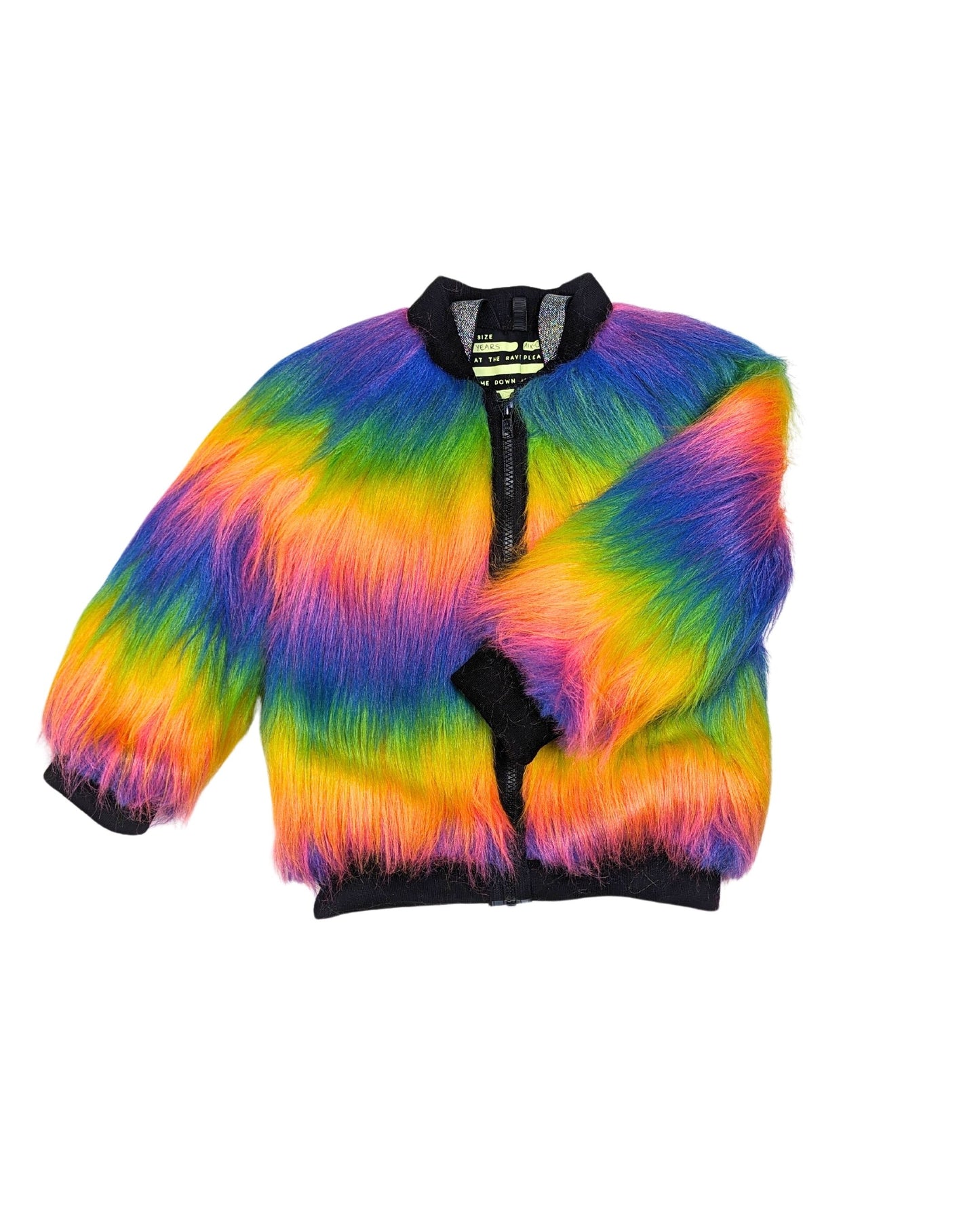 Rainbow Boogie Bomber Jacket by Raising Ravers - Long Fur, Ages 2-12