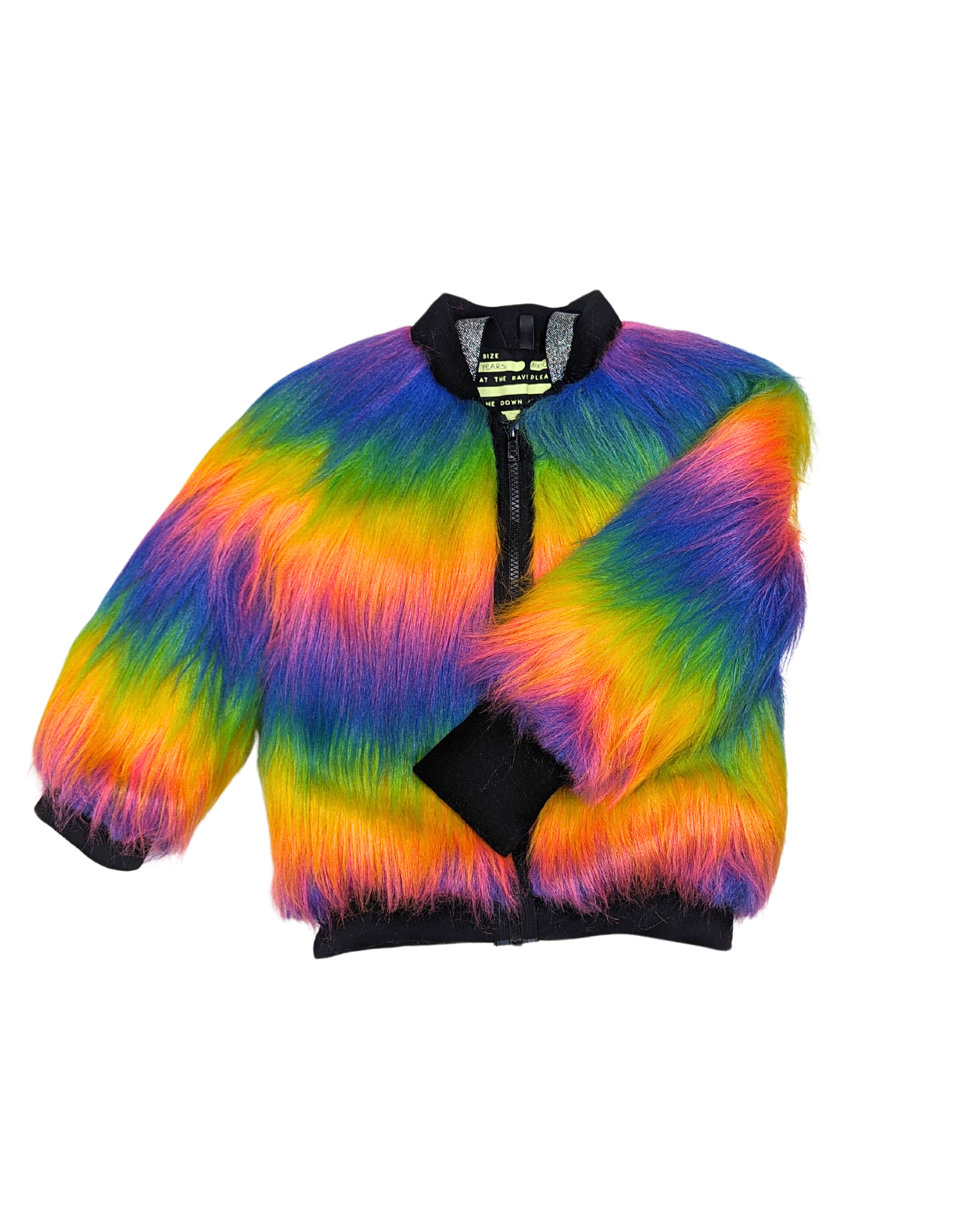 Made to Order - Rainbow Boogie Bomber Jacket by Raising Ravers - Long Fur, Ages 2-12