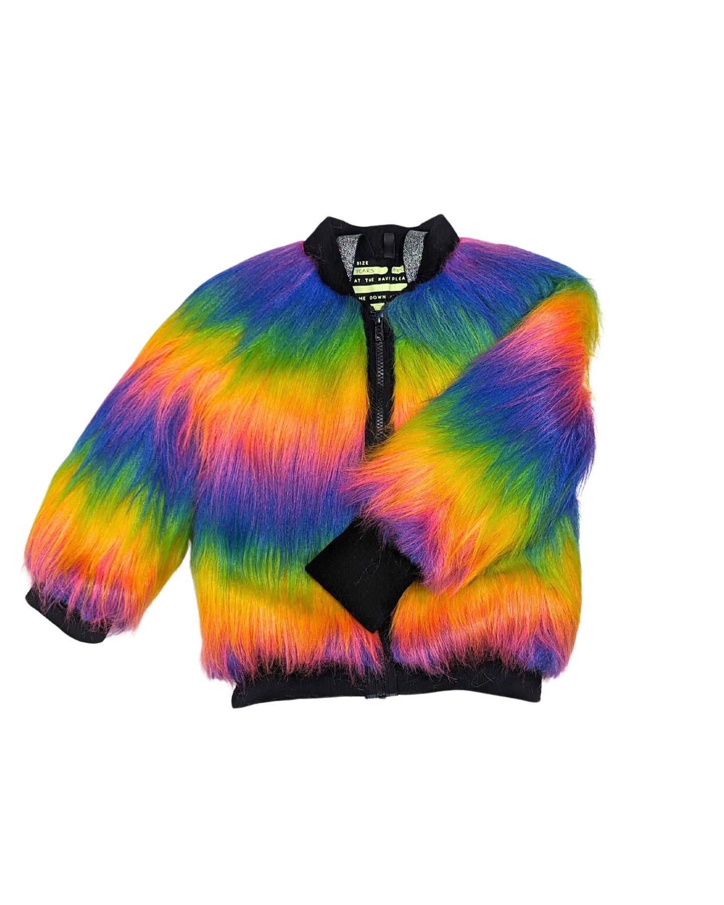 Rainbow Boogie Bomber Jacket by Raising Ravers - Long Fur, Ages 2-12
