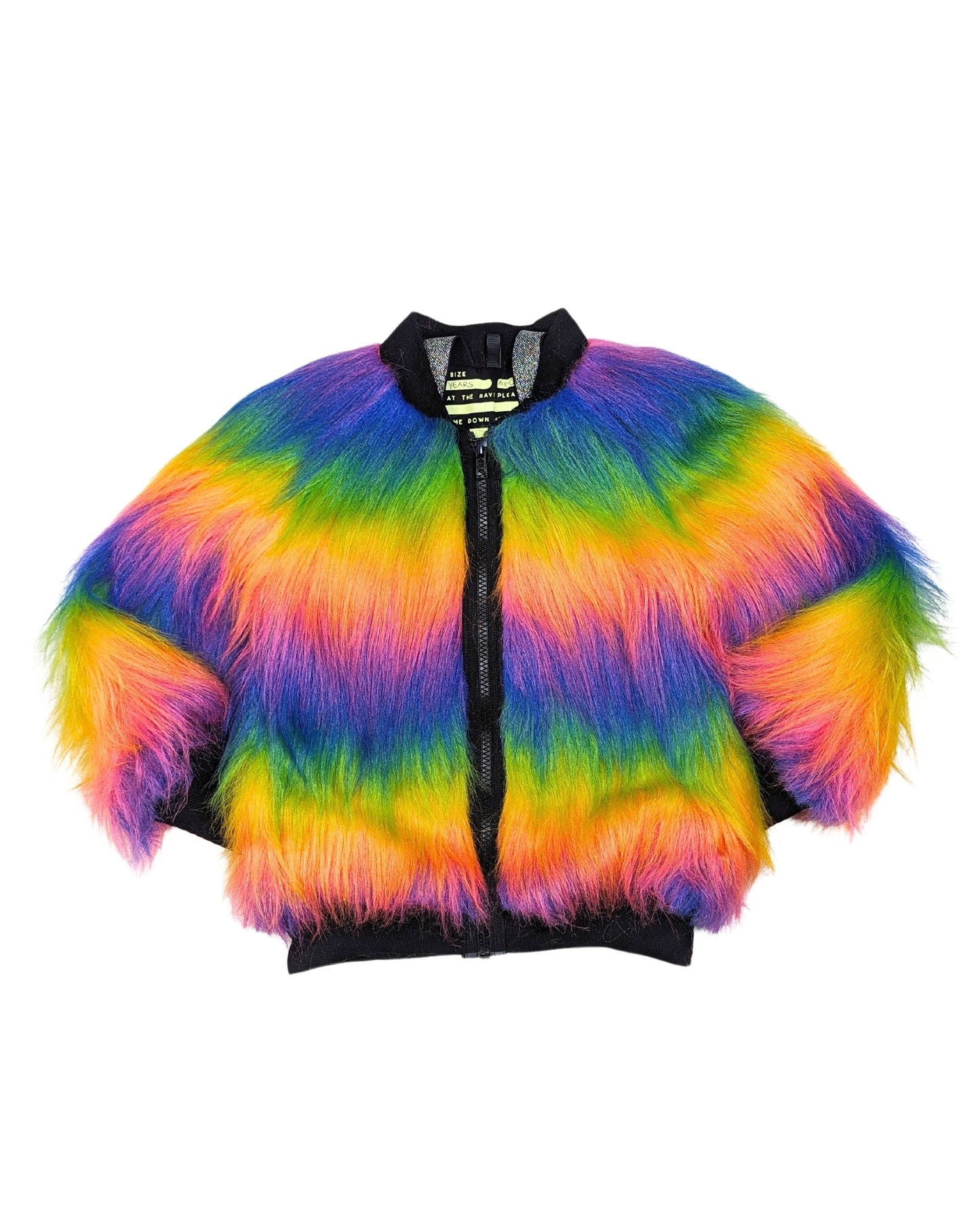 Rainbow Boogie Bomber Jacket by Raising Ravers - Long Fur, Ages 2-12