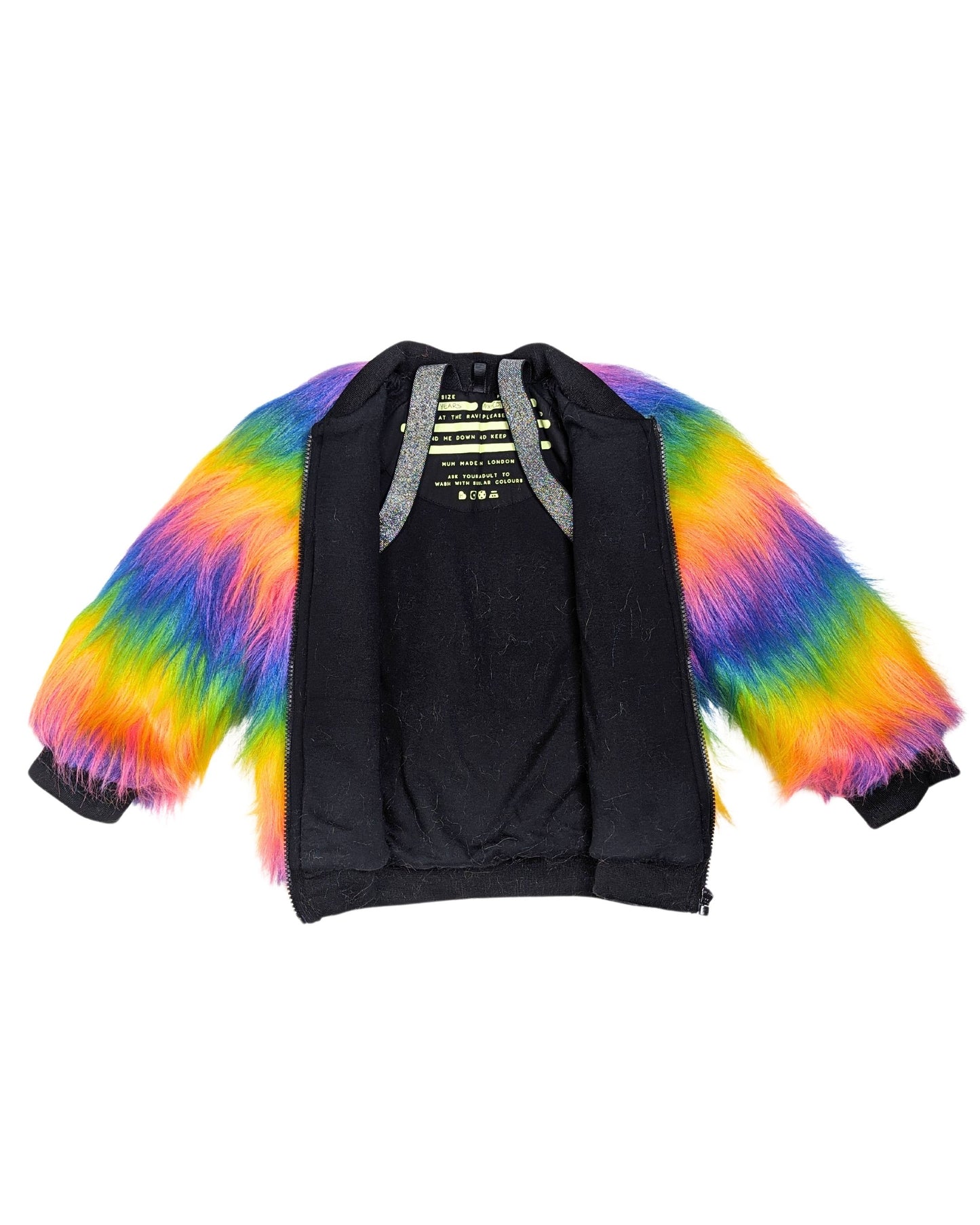 Rainbow Boogie Bomber Jacket by Raising Ravers - Long Fur, Ages 2-12