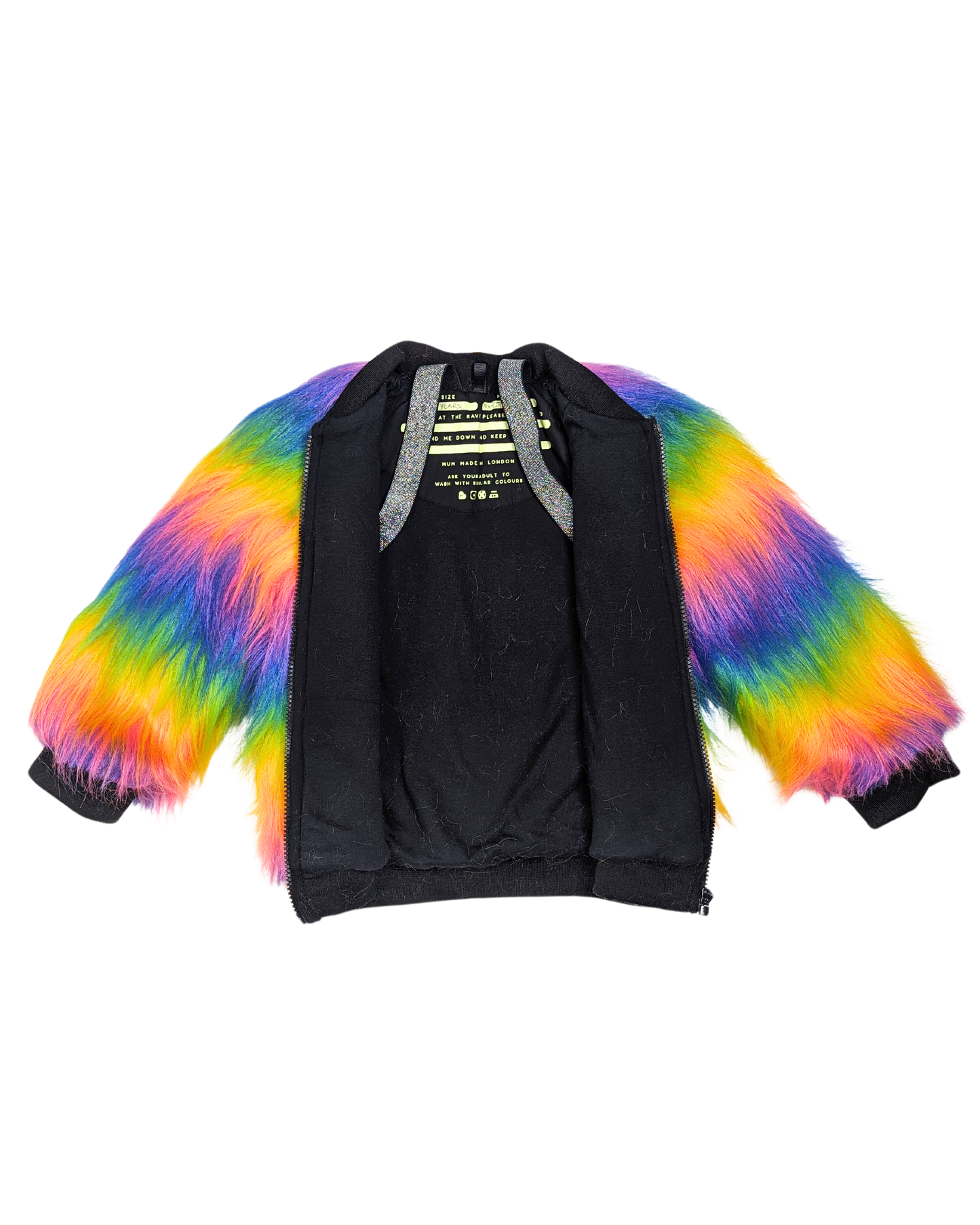 Rainbow Boogie Bomber Jacket by Raising Ravers - Long Fur, Ages 2-12