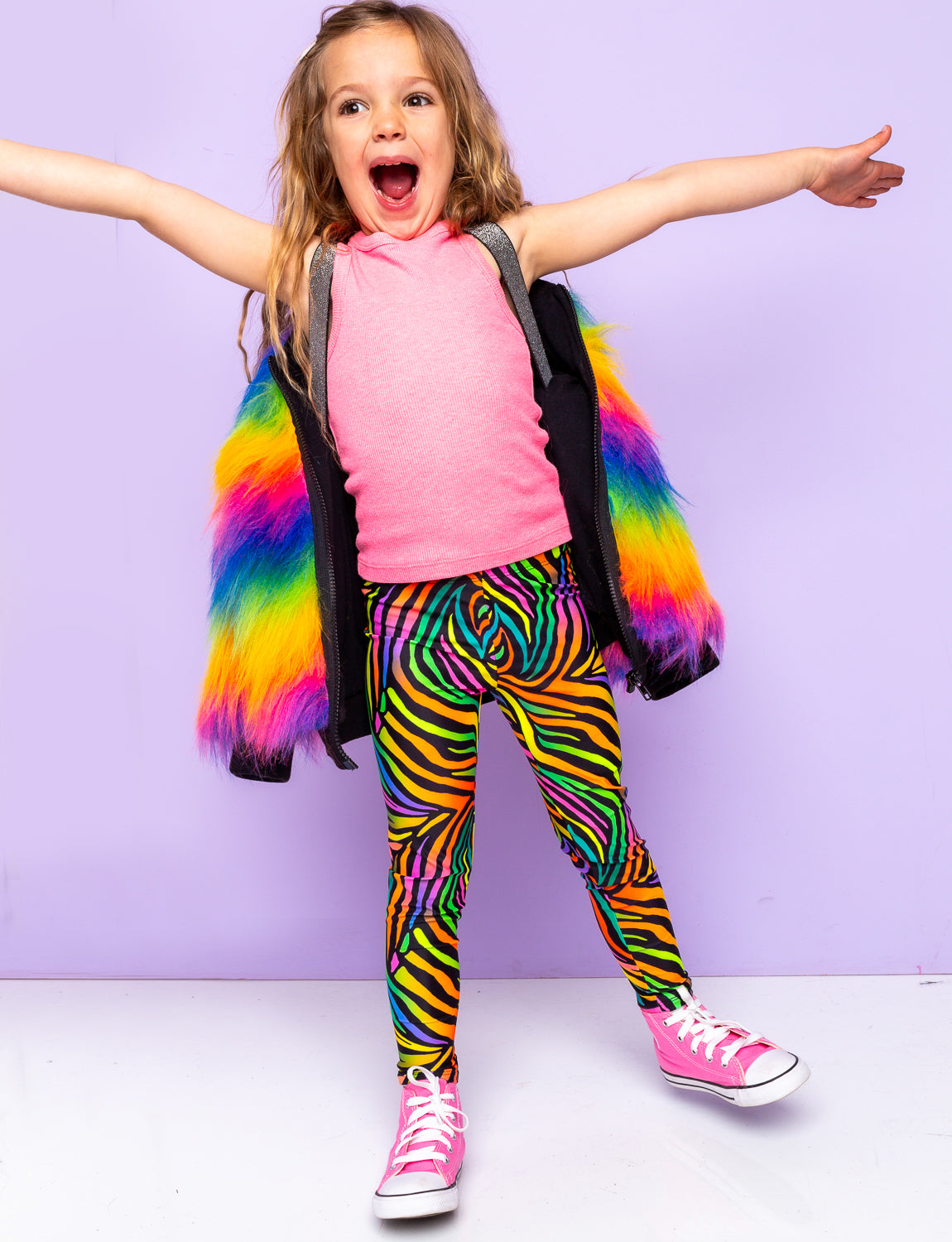 Rainbow Boogie Bomber Jacket by Raising Ravers - Long Fur, Ages 2-12