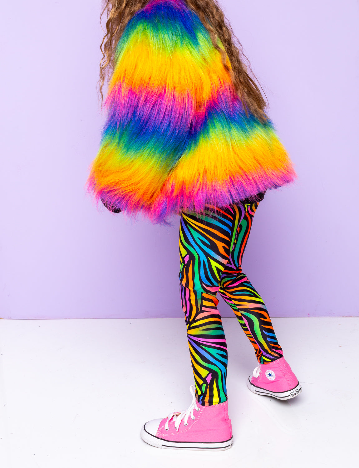 Rainbow Boogie Bomber Jacket by Raising Ravers - Long Fur, Ages 2-12