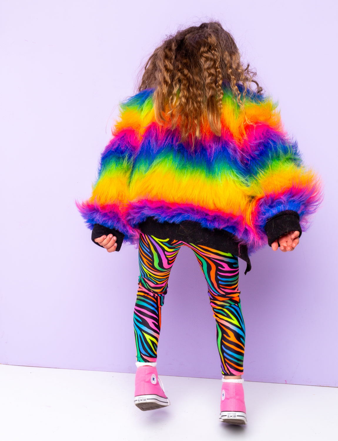 Rainbow Boogie Bomber Jacket by Raising Ravers - Long Fur, Ages 2-12