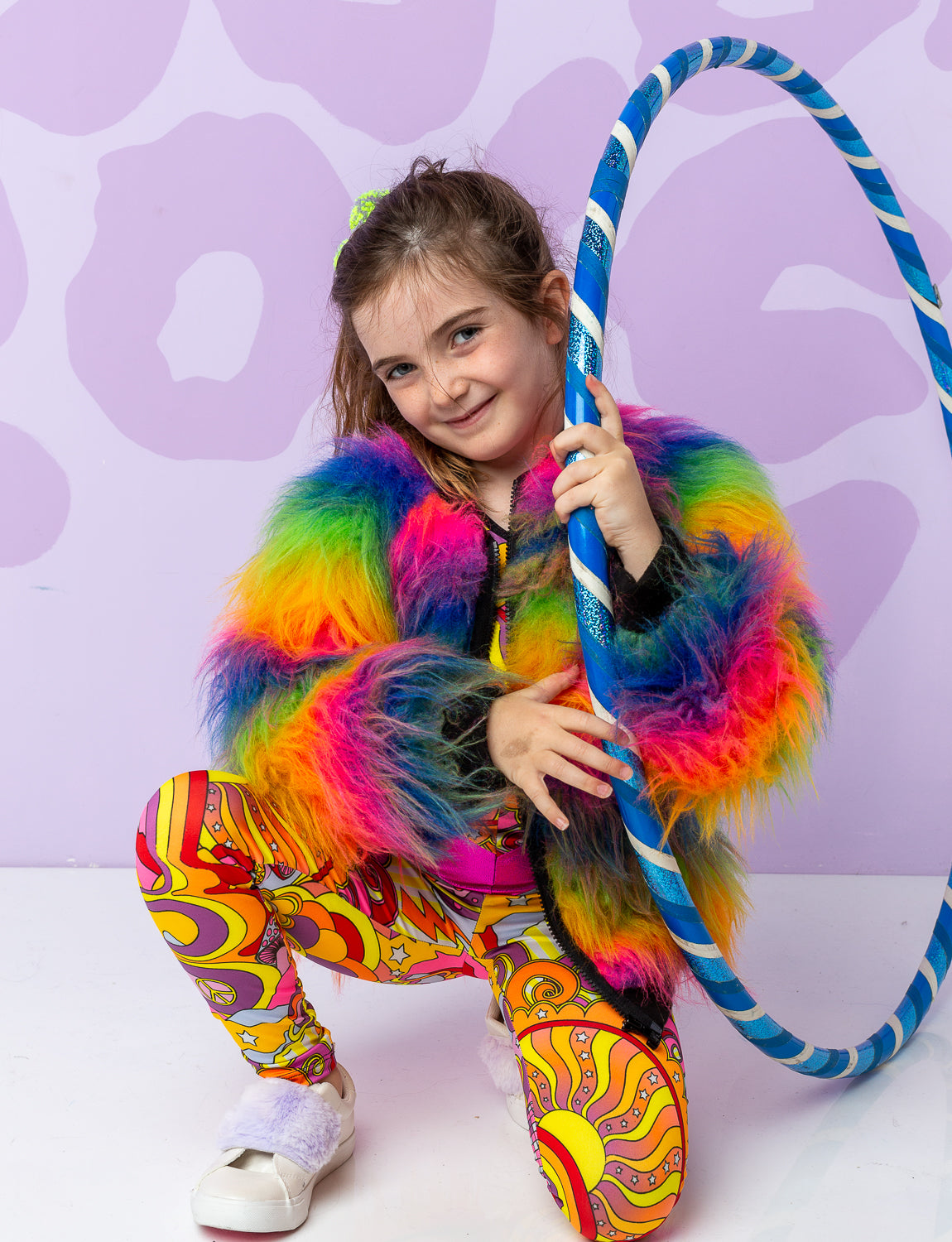 Made to Order - Rainbow Boogie Bomber Jacket by Raising Ravers - Long Fur, Ages 2-12