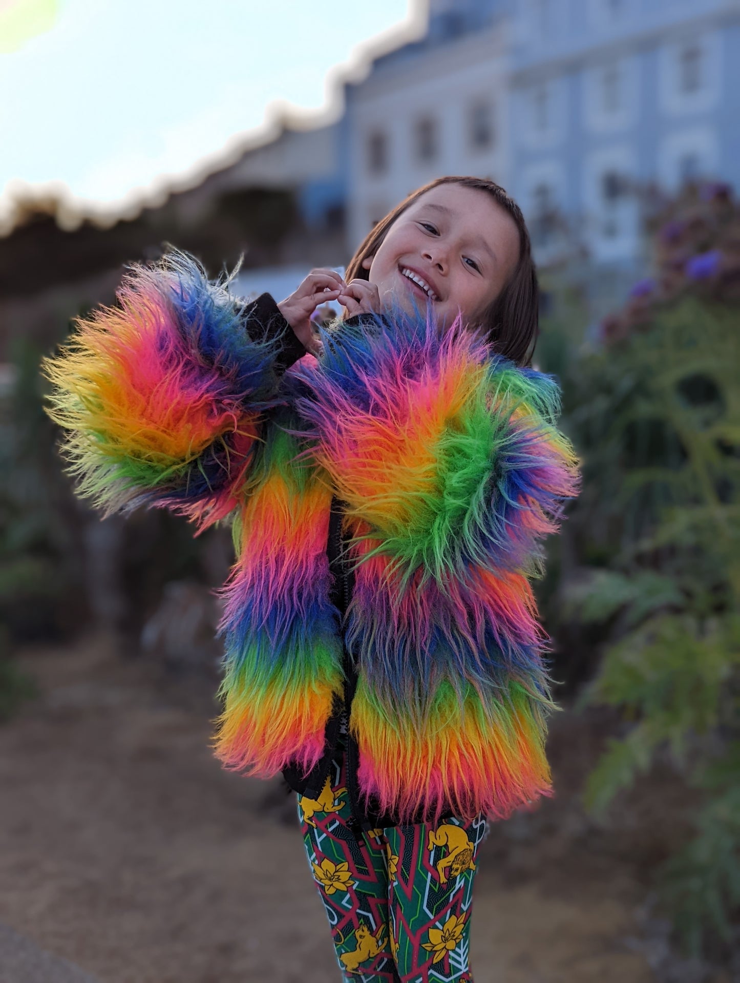 Rainbow Boogie Bomber Jacket by Raising Ravers - Long Fur, Ages 2-12